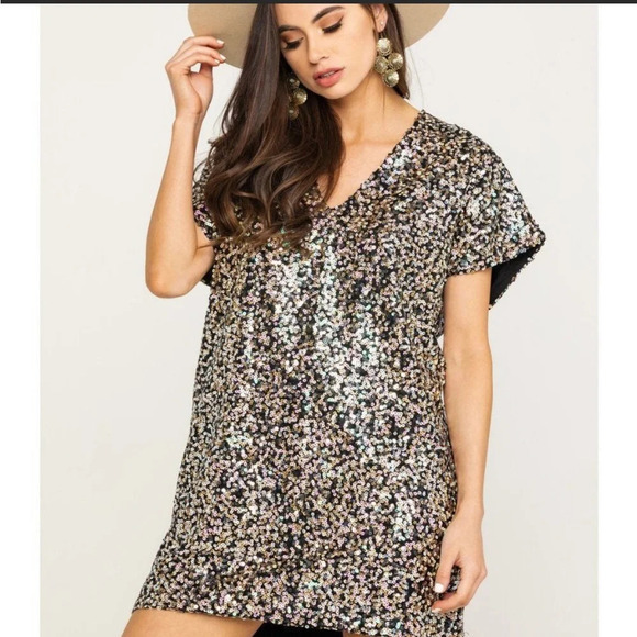 beautiful silver sparkle tunic mini dress w/ pockets great little formal dress - Picture 10 of 14